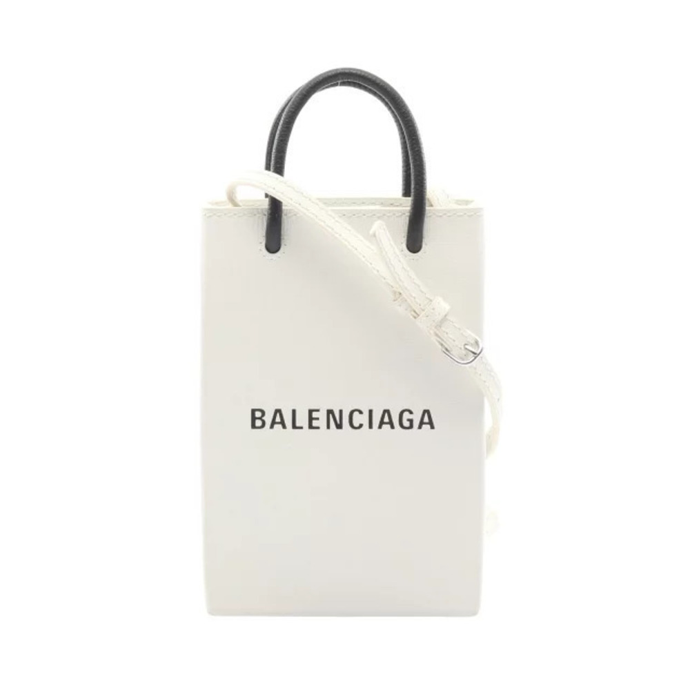 Balenciaga SHOPPING PHONE Shoulder Bag Leather White Black
